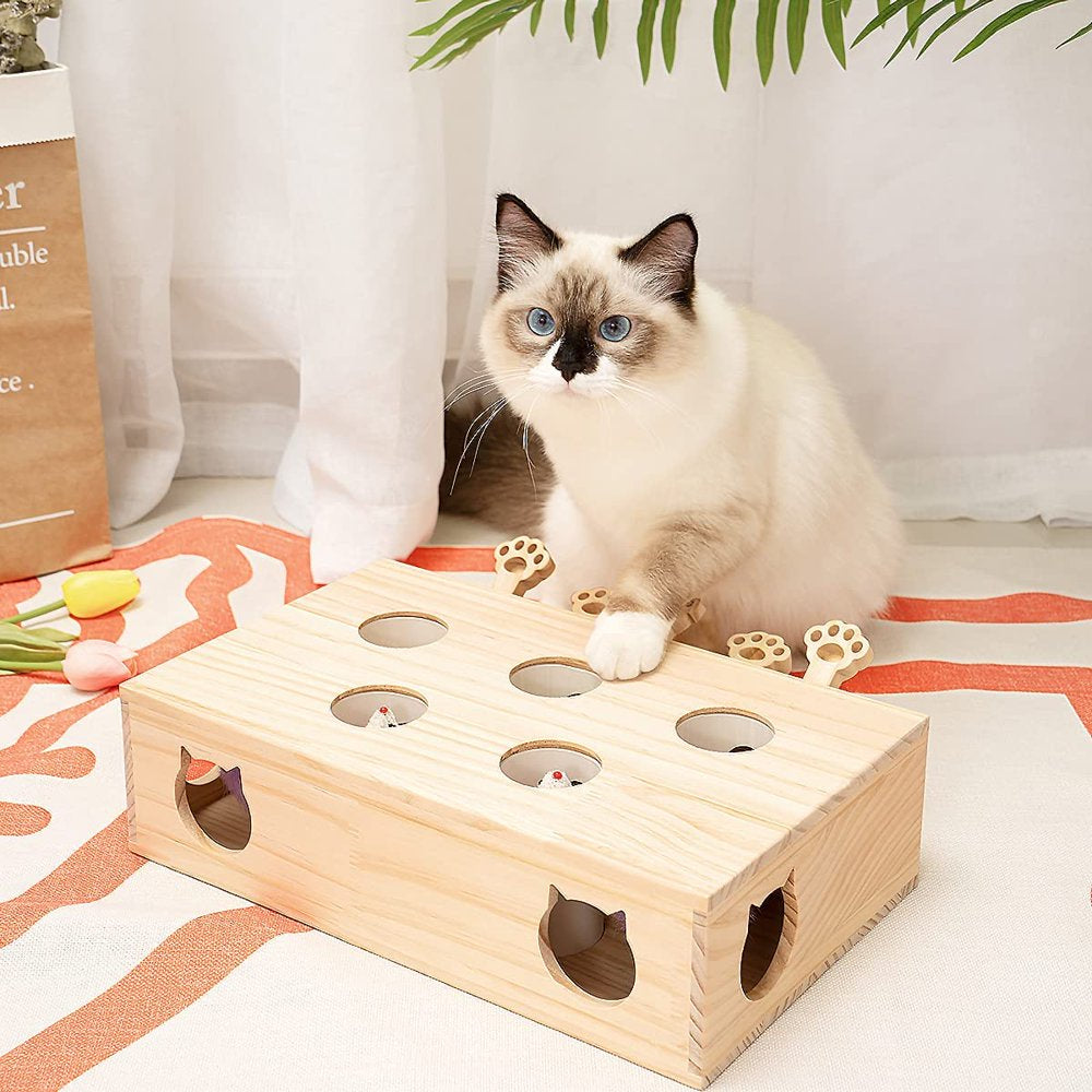 Mewoofun Cat Toys Interactive Whack a Mole Solid Wood Toys for Indoor Cats Kitten Catch Mice Game Animals & Pet Supplies > Pet Supplies > Cat Supplies > Cat Toys MewooFun   