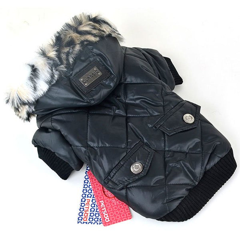 Puppy Fur Hooded Jacket with Pocket, Pet Dog Windproof Pullover Coat Winter Warm down Jacket Cotton-Padded Costume for Medium Small Doggy Cat Puppy Apparel,Black,Xxl Animals & Pet Supplies > Pet Supplies > Cat Supplies > Cat Apparel LINKABC   