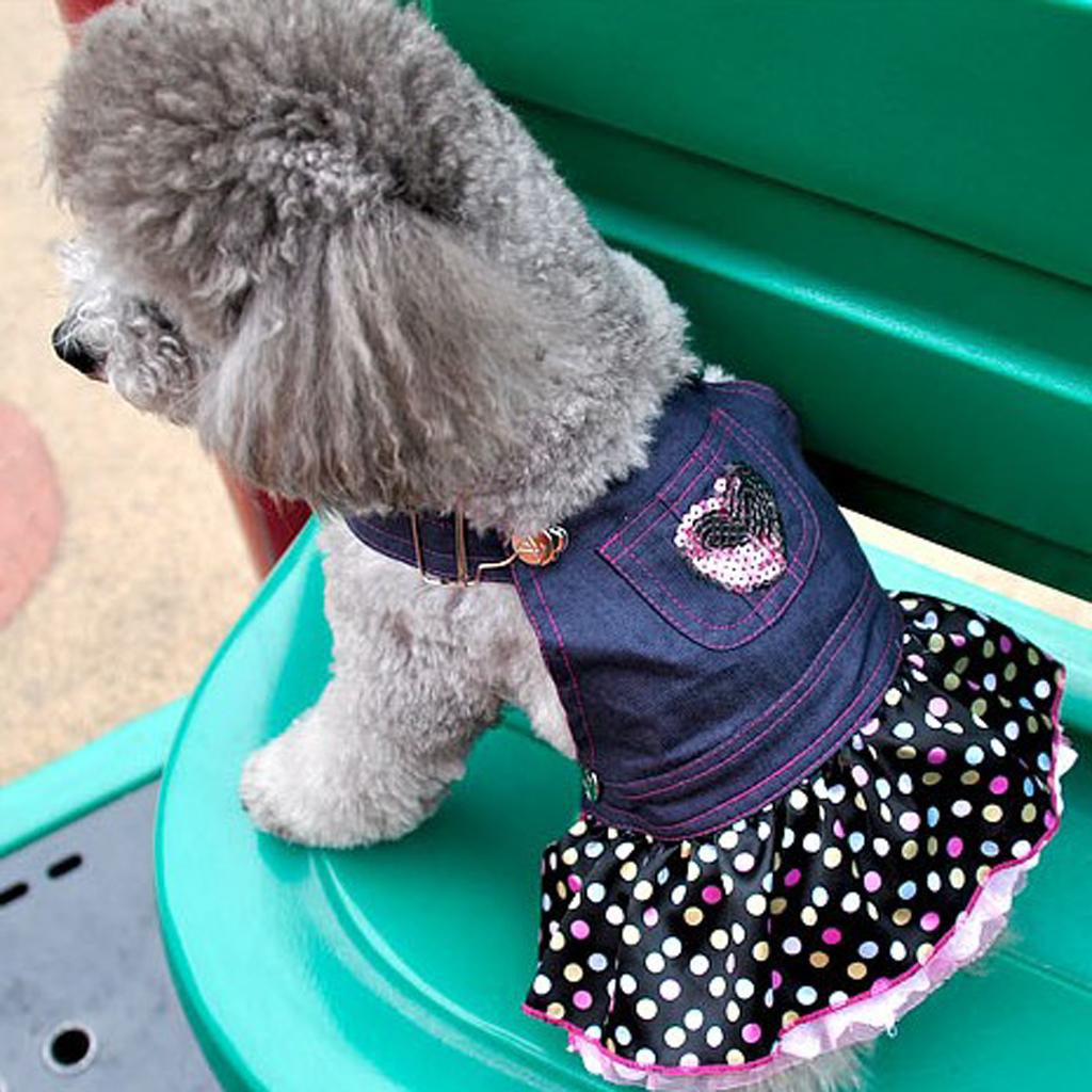 Pet Dog Puppy Denim Dre Skirt Clothes Apparel Pink Sequin Heart Pocket XS Animals & Pet Supplies > Pet Supplies > Dog Supplies > Dog Apparel SunniMix M  