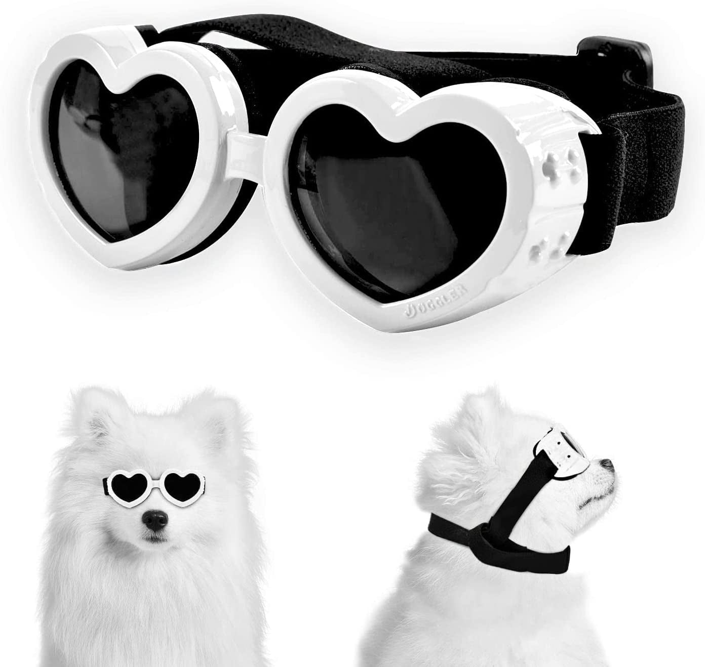 Suxible Dog Goggles Small Breed Dog Sunglasses, UV Protection Heart Shape Dog Sunglasses with Adjustable Strap, Waterproof Goggles for Dogs Doggy Pet Puppy Sun Glasses Doggie Windproof Glasses-Pink Animals & Pet Supplies > Pet Supplies > Dog Supplies > Dog Apparel Suxible White  