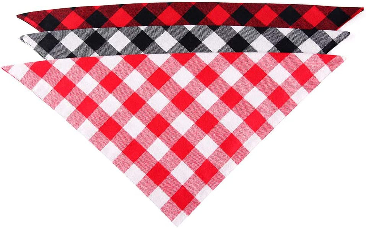 YAKA Pet Dog Bandana Triangle Bibs Scarf, Double-Cotton Plaid Printing Kerchief Set Accessories for Small and Medium Dog (Large/Neck Circumference Suitable9.8-19Inch, Pink and White Lattices) Animals & Pet Supplies > Pet Supplies > Dog Supplies > Dog Apparel YAKA   