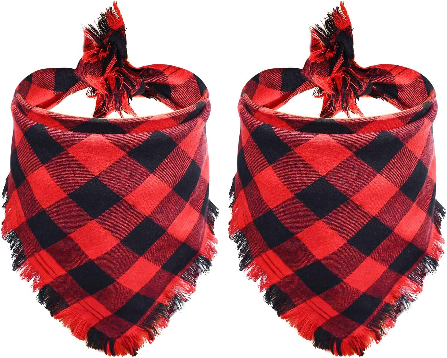 Malier 2 Pack Dog Bandana, Christmas Classic Buffalo Plaid Pattern with Tassels Edges Bandana, Pets Scarf Triangle Bibs Kerchief Bandana Costume Accessories for Small Medium Large Dogs Cats Animals & Pet Supplies > Pet Supplies > Dog Supplies > Dog Apparel Malier Red + Red X-Large 