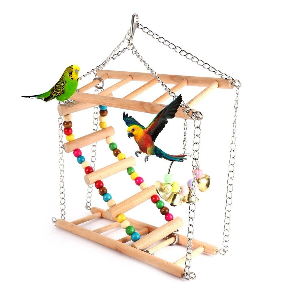 Pet Hanging Ladder Wooden Suspension Bridge Steps Stairs Climbing Swing Double-Layer Toys for Bird Parakeet Hamster Budgie Cockatiel Parrot Hammock Cage Toy Animals & Pet Supplies > Pet Supplies > Bird Supplies > Bird Toys FAGINEY   