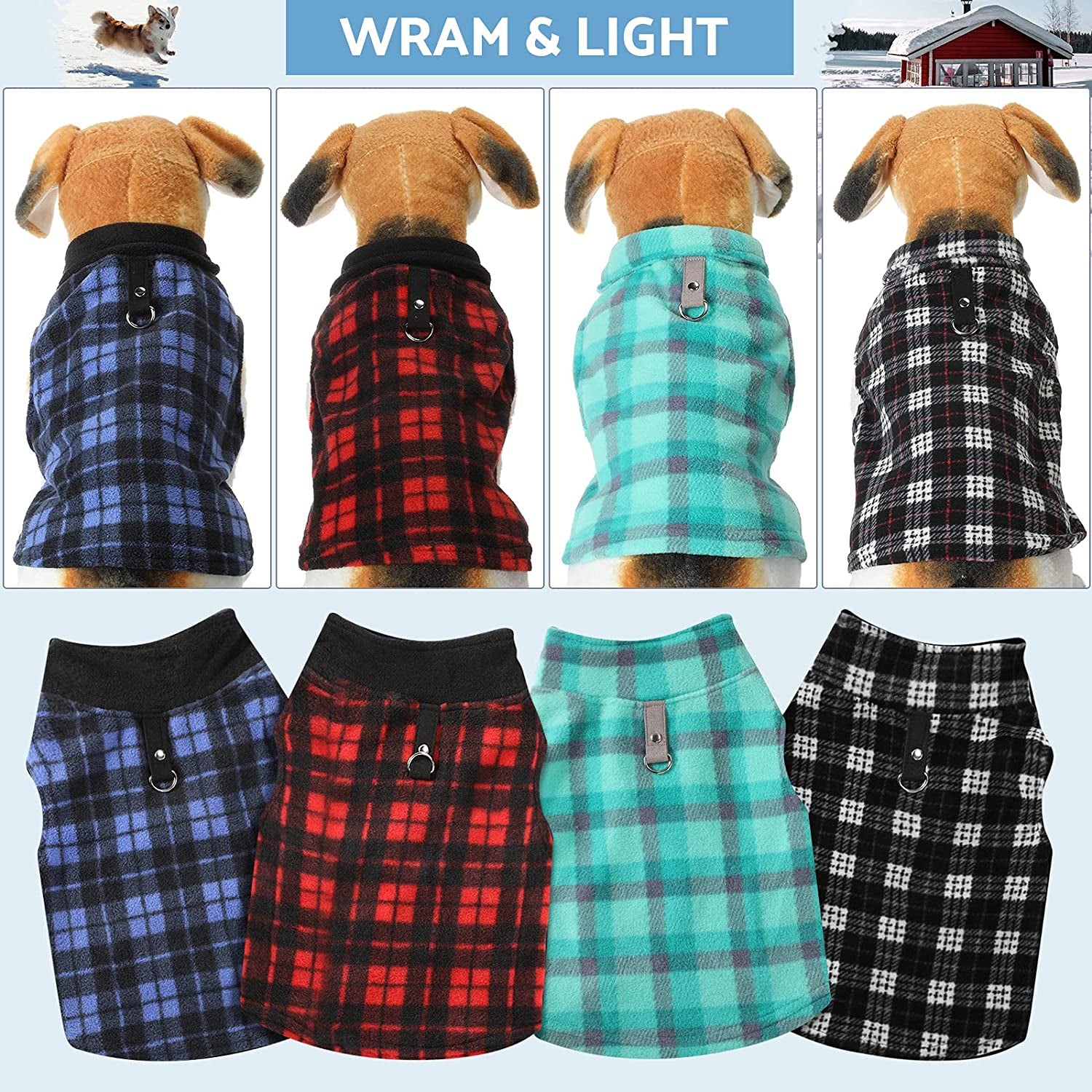 4 Pieces Winter Fabric Dog Sweater with Leash Ring Fleece Vest Dog Pullover Jacket Warm Pet Dog Clothes for Puppy Small Dogs Cat Chihuahua Boy (Plaid Pattern, XS) Animals & Pet Supplies > Pet Supplies > Dog Supplies > Dog Apparel Weewooday   