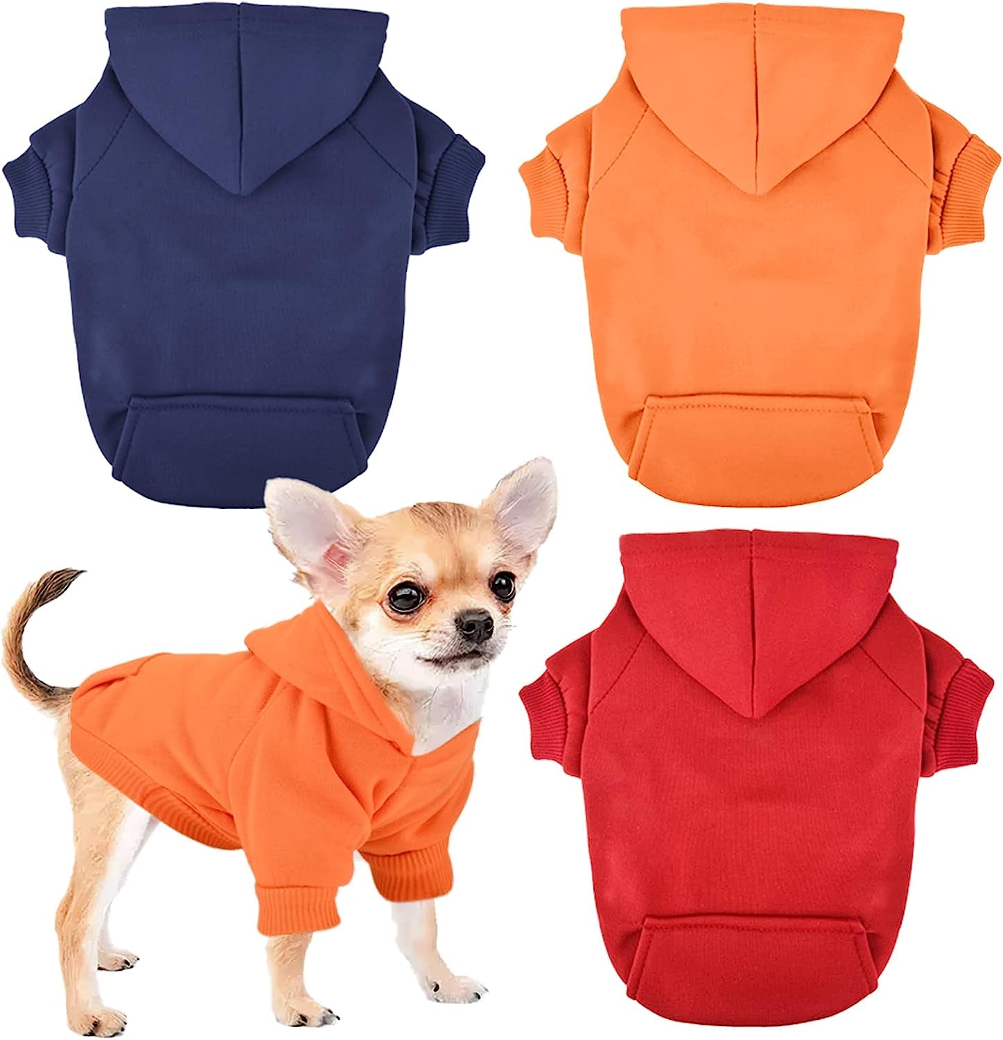 Chihuahua Sweaters for Dogs Puppy Hoodie with Pocket Tiny Dog Clothes Winter Fleece Warm Pet Doggie Sweatshirt for Small Girls Boys Yorkie Extra Small Dog Clothes XXS XS S, 2 Pieces (Xx-Small) Animals & Pet Supplies > Pet Supplies > Dog Supplies > Dog Apparel Sebaoyu blue,orange,red X-Small 