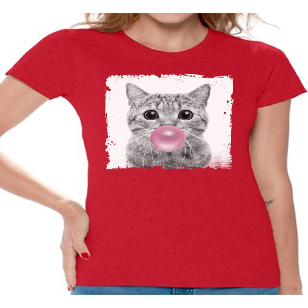 Awkward Styles Baby Cat Shirt Women T Shirt Little Cat Blowing Gum T Shirt Funny Animal Clothes T-Shirt for Woman Funny Animal Lovers Gifts for Her Cat Clothing Cat T Shirt Cute Animal T Shirt Animals & Pet Supplies > Pet Supplies > Cat Supplies > Cat Apparel Awkward Styles Red S 