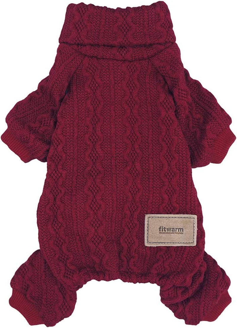 Fitwarm Thermal Knitted Dog Pajamas Pet Clothes Doggie Turtleneck PJS Lightweight Puppy Sweater Doggy Winter Coat Outfits Cat Jumpsuits Wine Burgundy Red X-Large Animals & Pet Supplies > Pet Supplies > Dog Supplies > Dog Apparel Fitwarm   