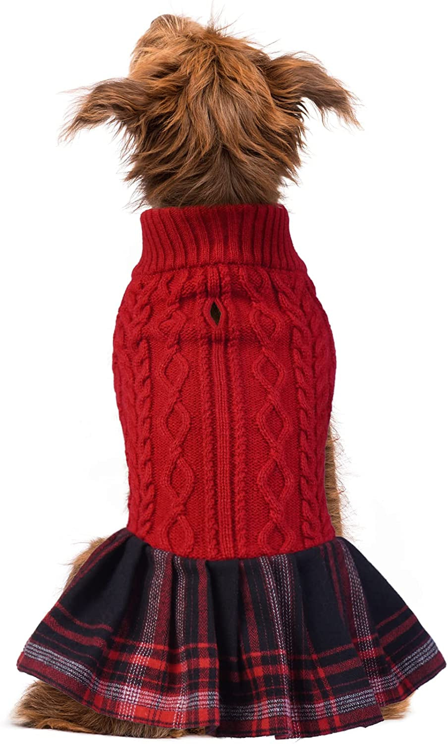 Warm Dog Sweater Stand Collar for Small Medium Puppy, Stretchy Plaid Winter Dog Skirt Dress Knitted Sweater, Comfortable Cold Weather Pet Clothes for Bichon Frise, Schnauzer, Poodle, Pink, XS Animals & Pet Supplies > Pet Supplies > Dog Supplies > Dog Apparel PUMYPOREITY Red X-Large 