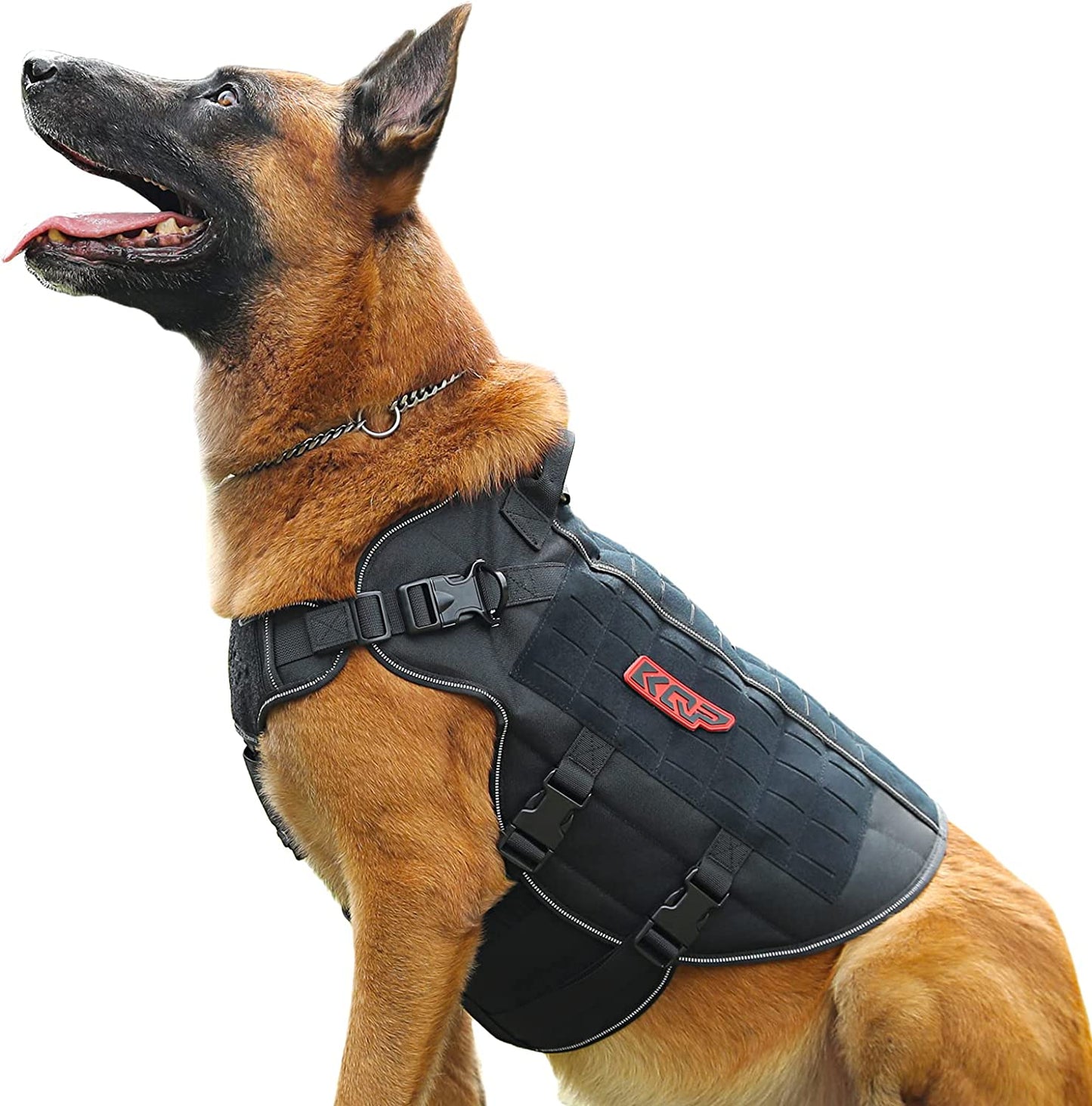 KQP Tactical Dog Harness for Large Medium Small Dogs No Pull,Military Dog Molle Vest with Hook & Loop Panels, Reflective Pet Walking Hiking Training,Black,Xl Animals & Pet Supplies > Pet Supplies > Dog Supplies > Dog Apparel KQP Metal Buckle Black X-Large 