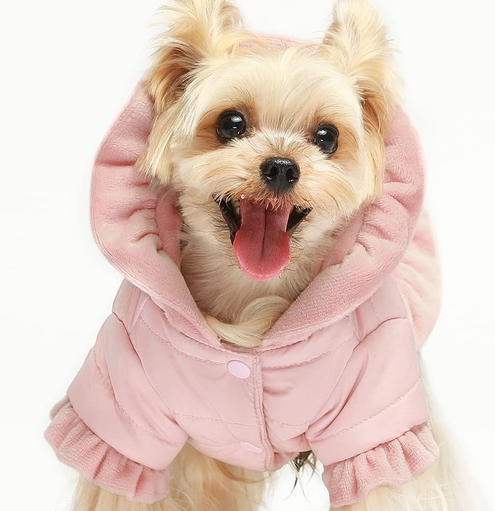 Fitwarm Ruffle Dog Coat, Puffer Jacket, Dog Winter Clothes for Small Dogs Girl, Pet Cat Hooded Outfit, Pink, Xsmall Animals & Pet Supplies > Pet Supplies > Dog Supplies > Dog Apparel Fitwarm   