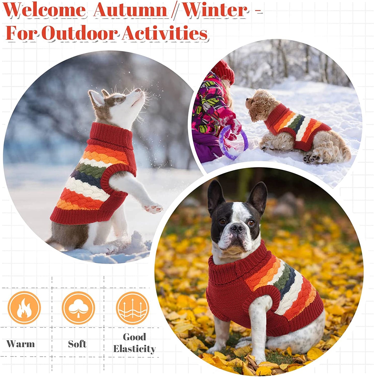 Kuoser Dog Sweater, Pet Cable Knitted Pullover Puppy Warm Clothes, Doggy Turtleneck Classic Knitwear Soft Thickening Doggie Outfit, Cold Weather Thermal Wear for Small Medium Dogs Cats Animals & Pet Supplies > Pet Supplies > Dog Supplies > Dog Apparel Kuoser   