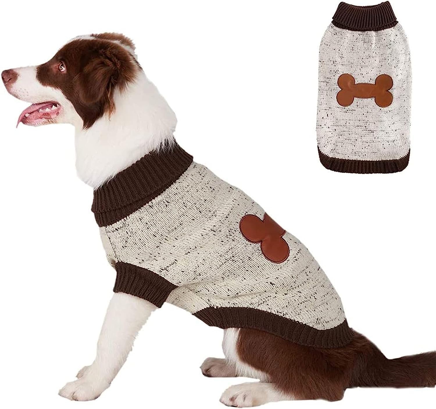 BINGPET Turtle Neck Dog Sweater - Brown Bone Pattern - Puppy Winter Warm Cloth for Small Medium Large Dogs Animals & Pet Supplies > Pet Supplies > Dog Supplies > Dog Apparel BBPET Bone Large 