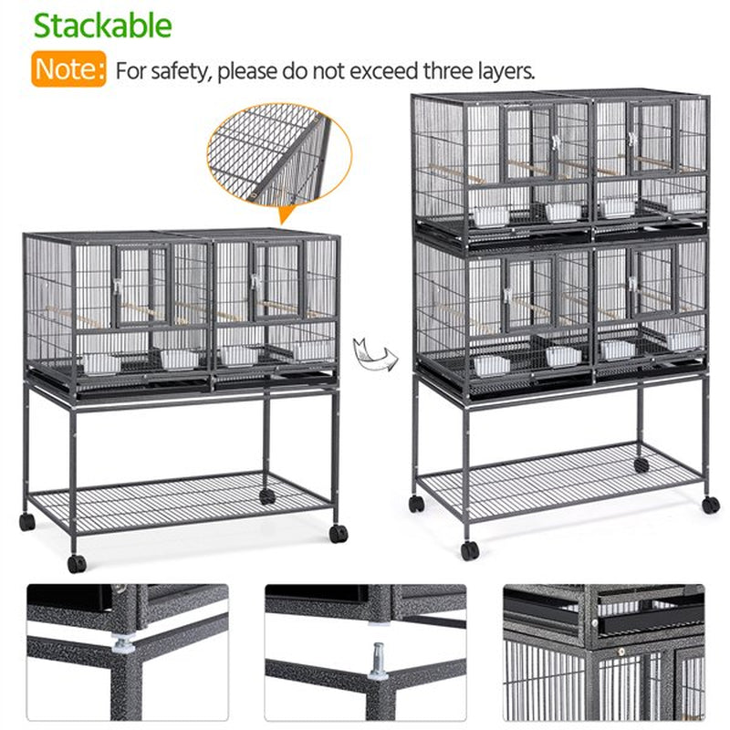 Topeakmart Stackable Metal Wide Bird Cage Divided Bird Breeder Cage with Rolling Stand for Finch Canaries Parakeets Cockatiels Budgies Black Animals & Pet Supplies > Pet Supplies > Bird Supplies > Bird Cages & Stands Topeakmart   