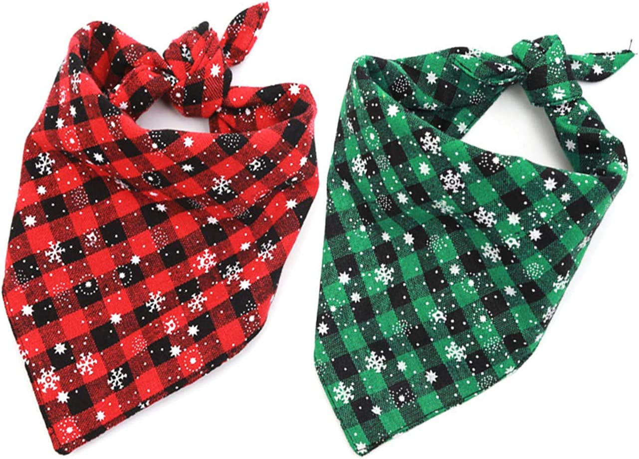 Malier 2 Pack Dog Bandana Christmas Classic Plaid Snowflake Pet Scarf Triangle Bibs Kerchief Set Pet Costume Accessories Decoration for Small Medium Large Dogs Cats Pets (Large, Green + Red) Animals & Pet Supplies > Pet Supplies > Dog Supplies > Dog Apparel Malier Green + Red Large 