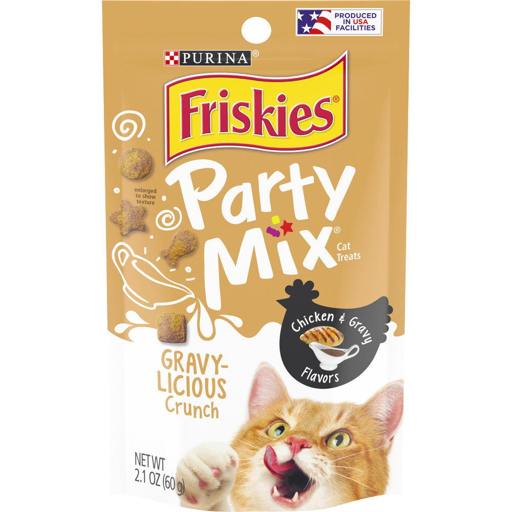 Friskies Cat Treats, Party Mix Crunch Gravylicious Chicken & Gravy Flavors, 6 Oz. Pouch