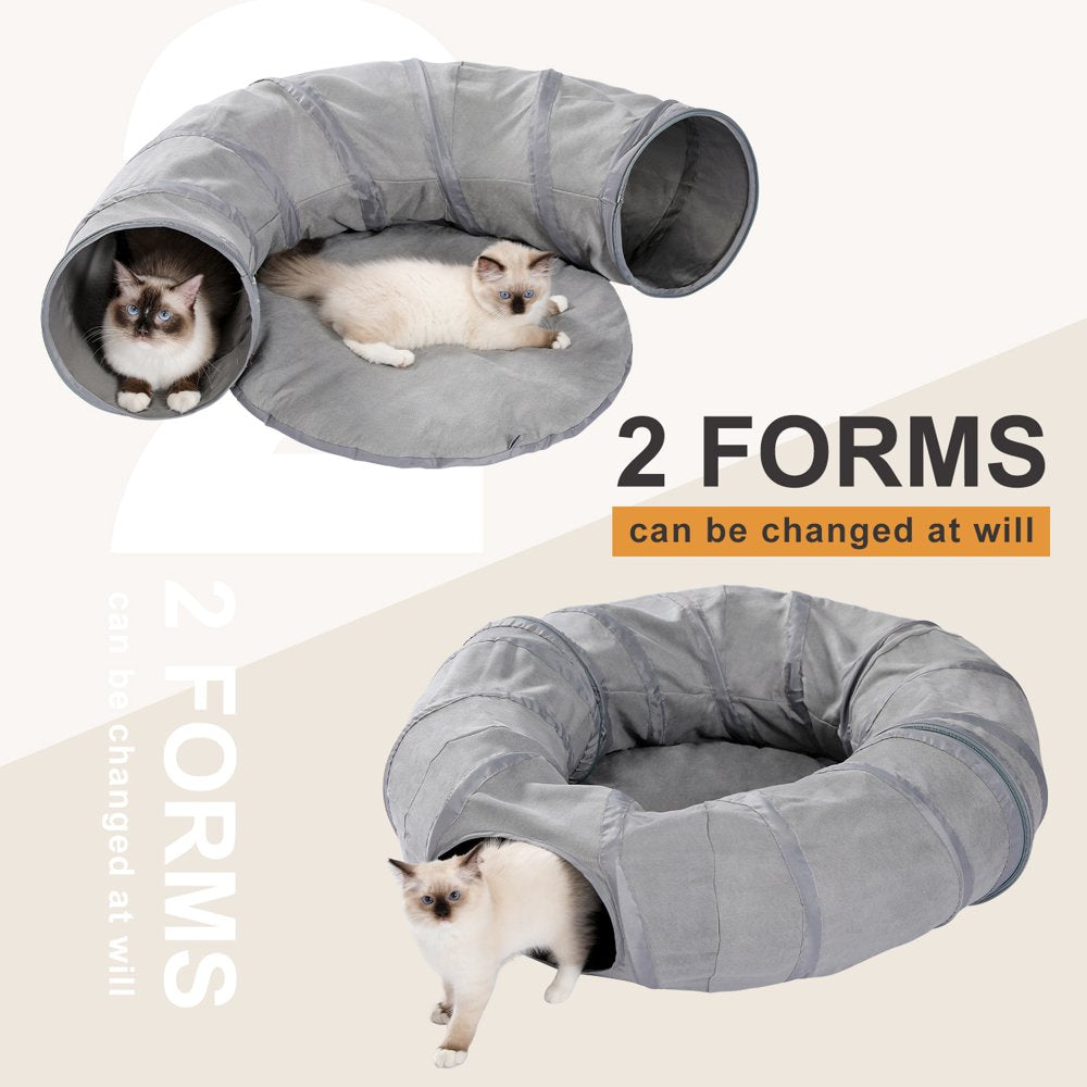 Pawzroad Cat Tunnel with Soft Cushion 2-In-1 Collapsible Hideaway round Shape,Gray Animals & Pet Supplies > Pet Supplies > Cat Supplies > Cat Toys PAWZ Road   