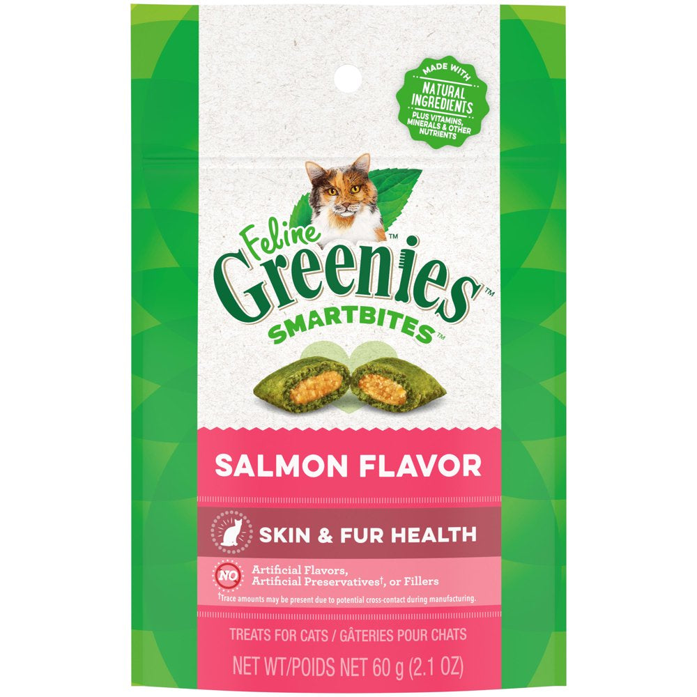 FELINE GREENIES SMARTBITES Skin & Fur Crunchy and Soft Natural Cat Treats, Salmon Flavor, 2.1 Oz. Pack Animals & Pet Supplies > Pet Supplies > Cat Supplies > Cat Treats Mars Petcare   