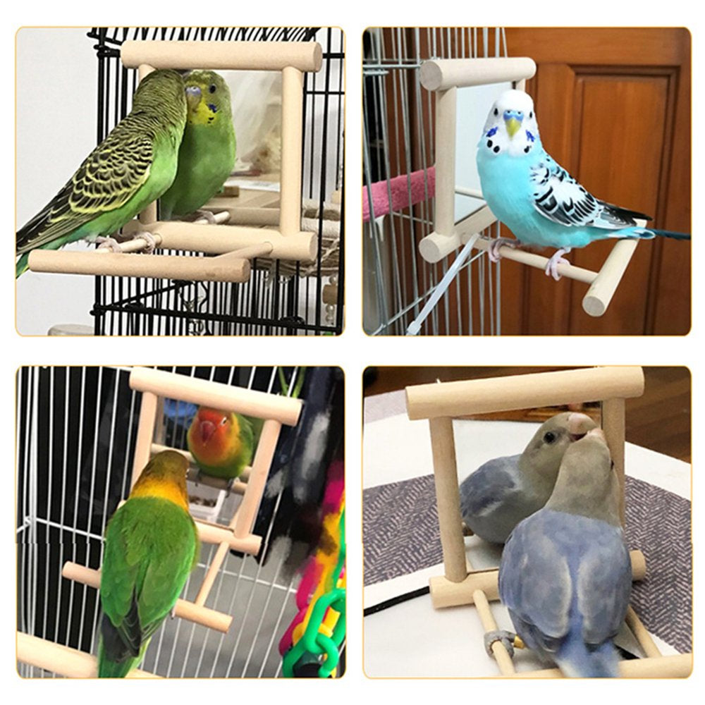 Toorise Bird Mirror Wooden Bird Swing Parrot Cage Toys Swing Hanging Play with Mirror Parrot Perch Stand Interactive Fun Play Toy for Birds African Greys Parakeet Cockatoo Cockatiel Lovebirds Animals & Pet Supplies > Pet Supplies > Bird Supplies > Bird Toys Toorise   