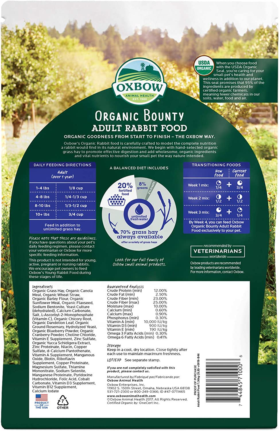 Oxbow Animal Health Organic Bounty Adult Rabbit Food - All Natural Rabbit Pellets - 3 Lb. Animals & Pet Supplies > Pet Supplies > Small Animal Supplies > Small Animal Food '- XMGHTU -   