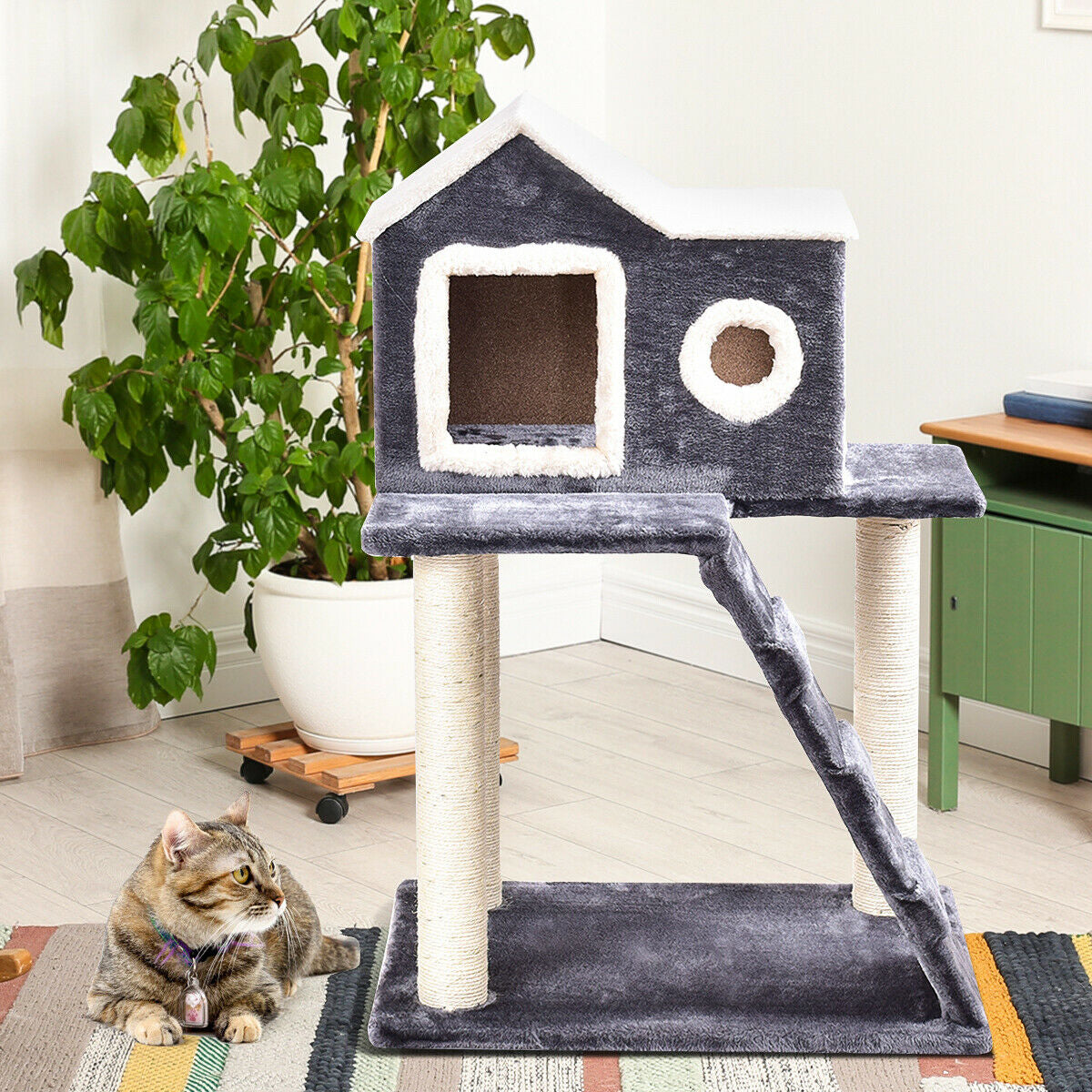 Gymax 36'' Cat Tree Kitten Activity Tower Furniture Room Condo Scratching Posts Ladder