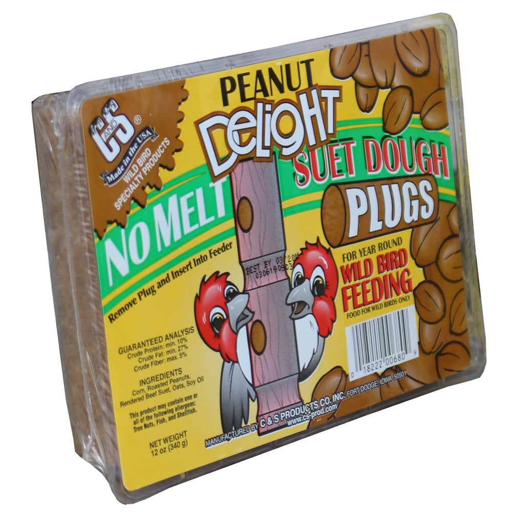 C&S Peanut Delight No-Melt Suet Dough Plugs, 12 Oz, Wild Bird Food Animals & Pet Supplies > Pet Supplies > Bird Supplies > Bird Food Central Garden and Pet   