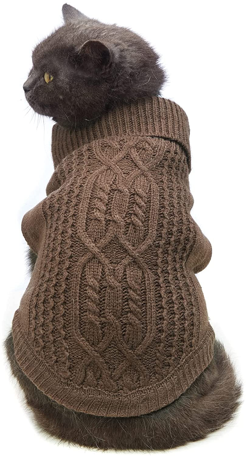 Jnancun Cat Sweater Turtleneck Knitted Sleeveless Cat Clothes Warm Winter Kitten Clothes Outfits for Cats or Small Dogs in Cold Season (Medium, Purple) Animals & Pet Supplies > Pet Supplies > Dog Supplies > Dog Apparel Jnancun Brown X-Small 