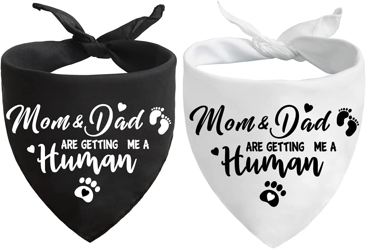 Mom&Dad Are Getting Me a Human, Gender Reveal Photo Prop Pet Scarf Decorations Accessories Dog Bandana, Pet Accessories for Dog Lovers, Pack of 2 Animals & Pet Supplies > Pet Supplies > Dog Supplies > Dog Apparel Yangmics Direct   