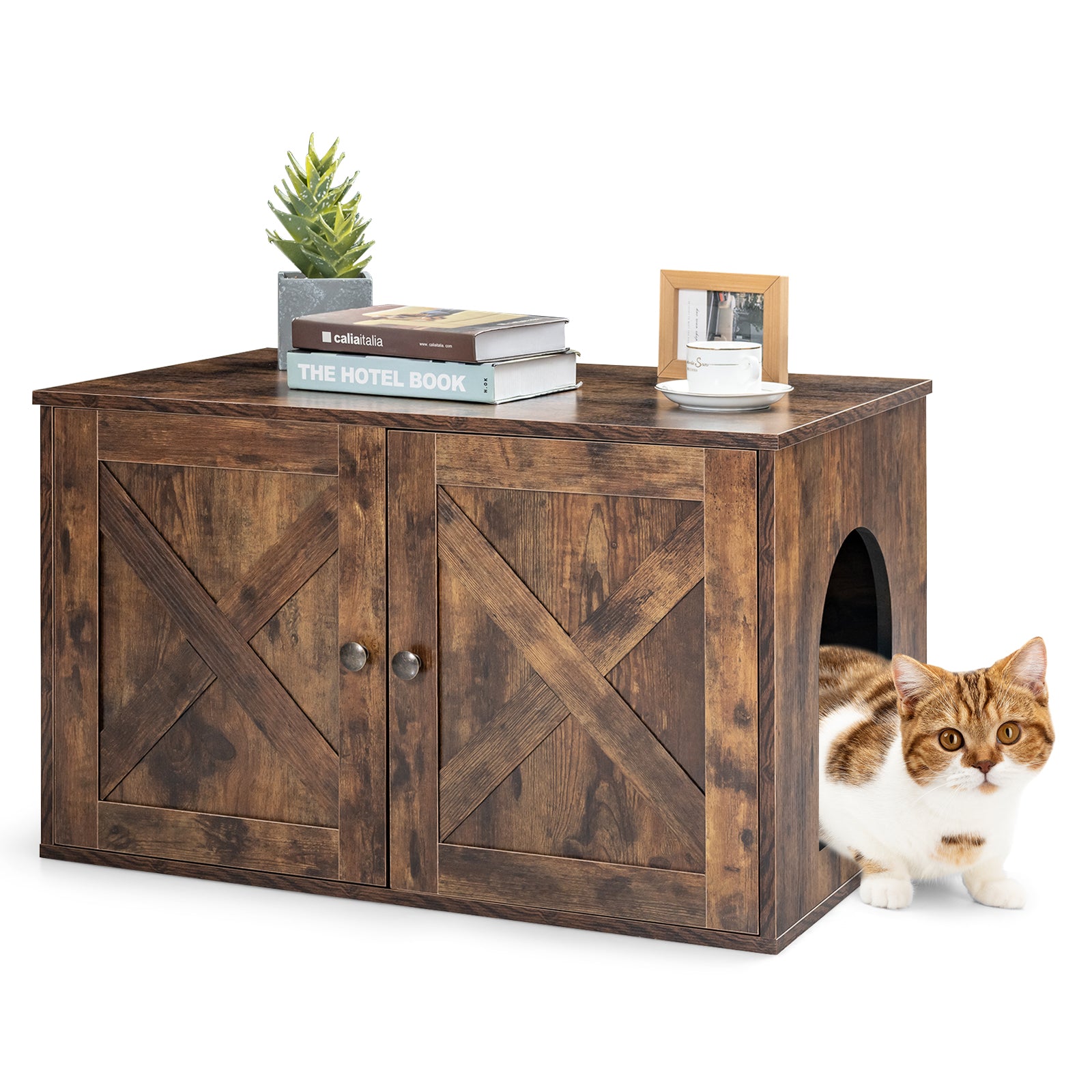 Infans Wooden Cat Litter Box Enclosure Hidden Cabinet Furniture W/ Divider Pet House Animals & Pet Supplies > Pet Supplies > Cat Supplies > Cat Furniture Infans   