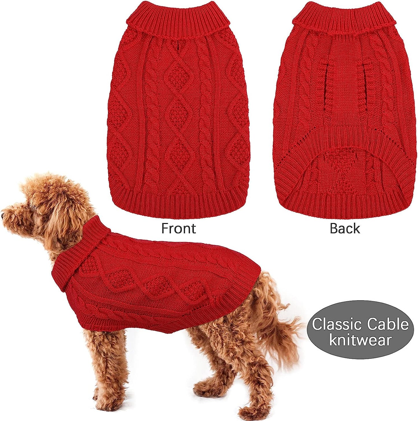 Pedgot 2 Pieces Dog Sweater Turtleneck Knitted Dog Sweater Dog Jumper Coat Warm Pet Winter Clothes Classic Cable Knit Sweater for Dogs Cats in Cold Season (Red, Blue, M) Animals & Pet Supplies > Pet Supplies > Dog Supplies > Dog Apparel Pedgot   