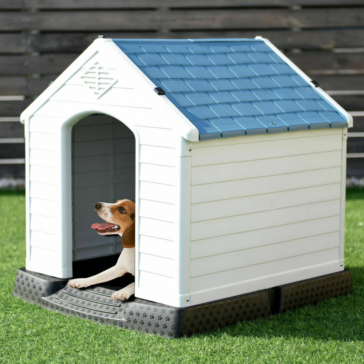 Gymax Blue Plastic Dog House Pet Puppy Shelter Waterproof Indoor/Outdoor Ventilate