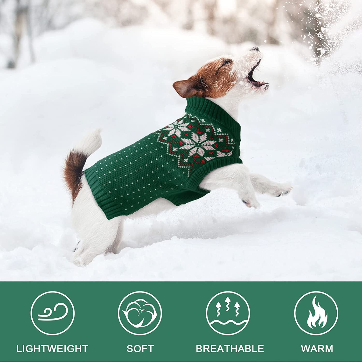 Kuoser Dog Cat Sweater, Holiday Christmas Snowflake Pet Warm Knitwear Dog Sweater Soft Puppy Clothing Dog Winter Coat, Dog Turtleneck Cold Weather Outfit Pullover for Small Medium Dogs Cats Animals & Pet Supplies > Pet Supplies > Dog Supplies > Dog Apparel Kuoser   