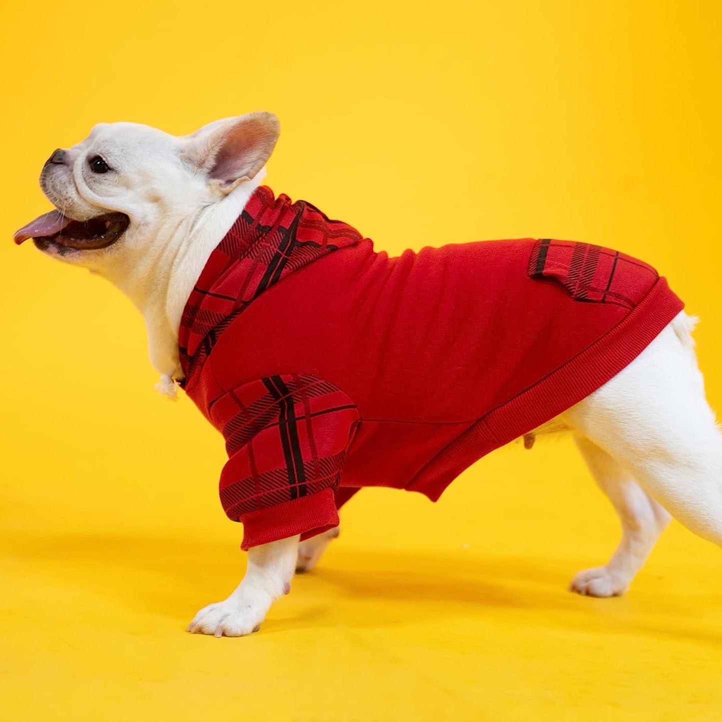 PUPTECK Classic Plaid Dog Hoodie - Soft Warm Pet Sweaters Coats for Small Medium Dogs Indoor Outdoor Wear, Dog Winter Clothes with Hood and Pocket Animals & Pet Supplies > Pet Supplies > Dog Supplies > Dog Apparel PUPTECK   