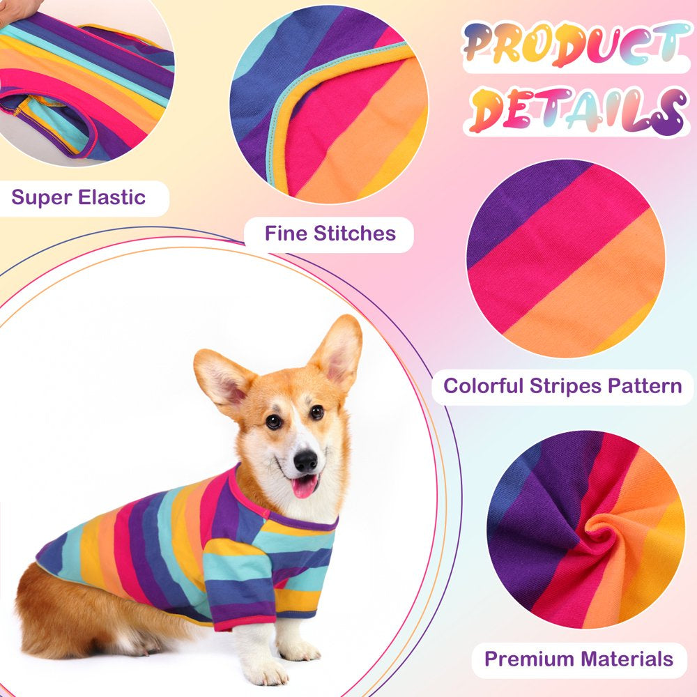 BRKURLEG Dog Striped T-Shirt, Breathable Colorful Cotton Pet Sweatshirt with Stripes for Puppies Cats Small Medium Large Dogs, Cat Dog Pajamas, Pet Apparel Animals & Pet Supplies > Pet Supplies > Dog Supplies > Dog Apparel BRKURLEG   