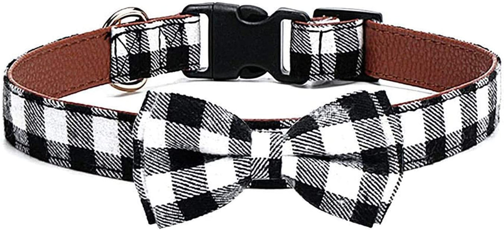 LYSA Dog and Cat Collars ,Detachable Adjustable Bow Tie Collar, British Style Plaid Bowtie--Quality PU Leather and Durable Polyester--Plastic Buckle Light (M, Greenplaid) Animals & Pet Supplies > Pet Supplies > Dog Supplies > Dog Apparel LYSA BlackPlaid S 