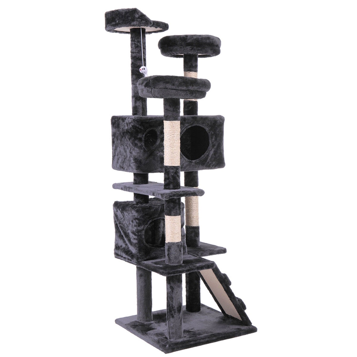 Pefilos 59" Multi-Level Cat Tree Condo Furniture Cat Tree for Large Adult Cat, 2 Plush Condos, Cat Condo for Multiple Cats Hammock for Kittens, Cat Tree Tower for Indoor Cats and Pets, Black Animals & Pet Supplies > Pet Supplies > Cat Supplies > Cat Furniture Pefilos   