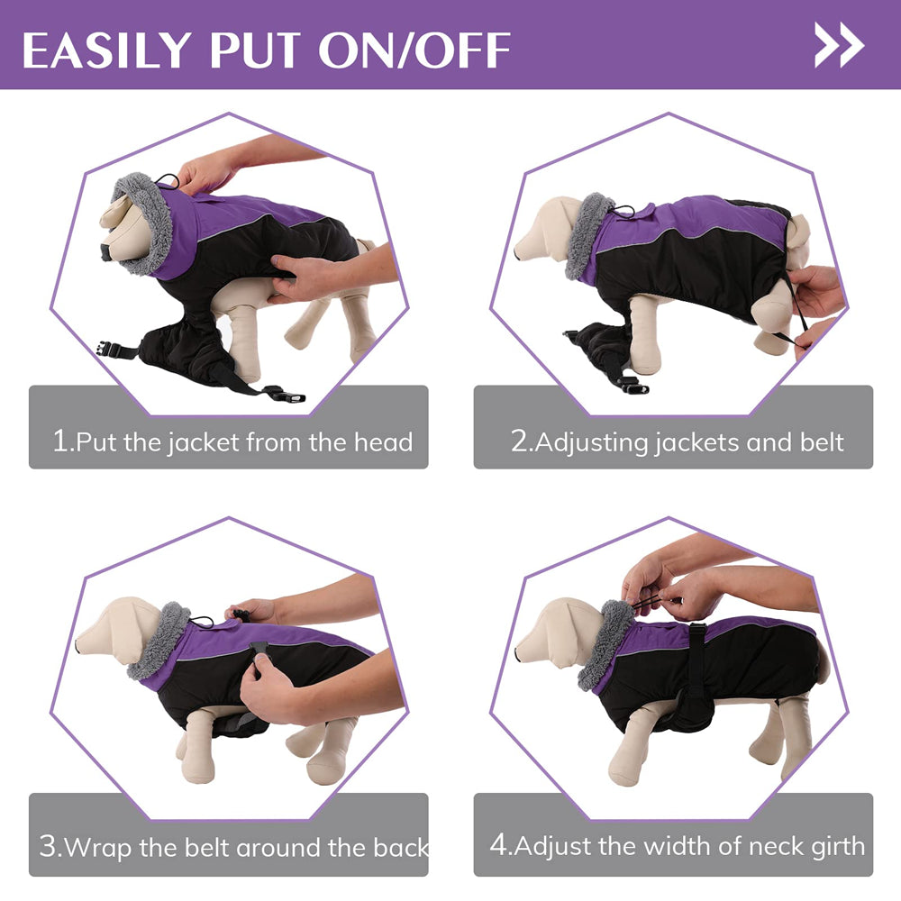 ROZKITCH Winter Warm Dog Coat Windproof Cozy Dog Jacket Cold Weather Thick Fleece Vest Water Repellent Apparel with Harness/Leash Hole & Reflective for Outdoor Small Medium Large Dogs Animals & Pet Supplies > Pet Supplies > Dog Supplies > Dog Apparel ROZKITCH   