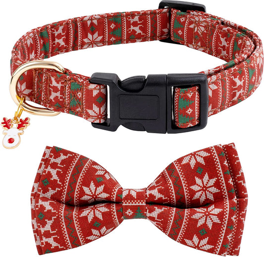 Cotton Christmas Dogs Collar with Bow Tie Red Green Dog Collars for Girl Female Boy Male Small Medium Large Dogs L Animals & Pet Supplies > Pet Supplies > Dog Supplies > Dog Apparel Faygarsle Red S 