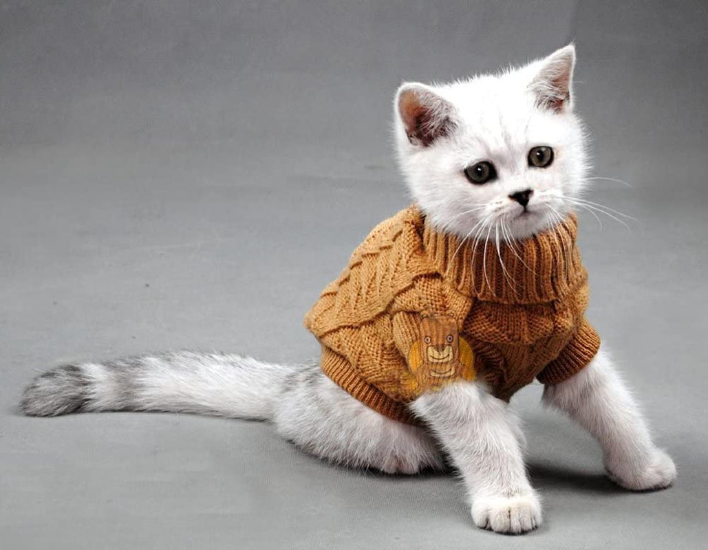 Pet Cat Sweater Kitten Clothes for Cats Small Dogs,Turtleneck Cat Clothes Pullover Soft Warm,Fit Kitty,Chihuahua,Teddy,Poodle,Pug Animals & Pet Supplies > Pet Supplies > Dog Supplies > Dog Apparel Evursua Khaki Small 