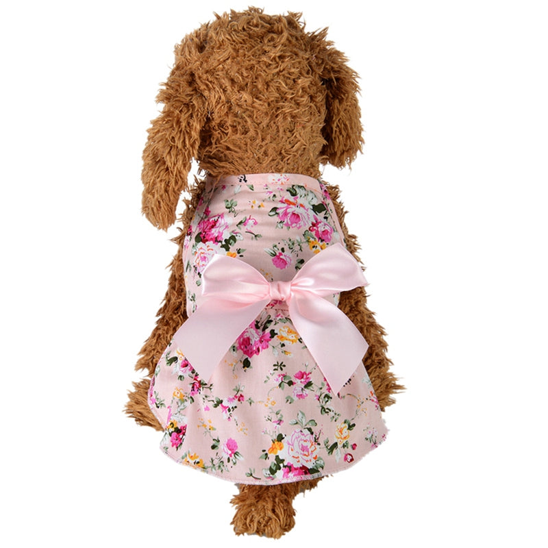 Dog Dress Pet Skirt Doggie Apparel Puppy Bowtie Dresses for Small Girl Dogs and Cats,Puppy Kitten Summer Cute Floral Dress Sundress Princess Dress for Prom Birthday Party Wedding Formal Occasion,Pink