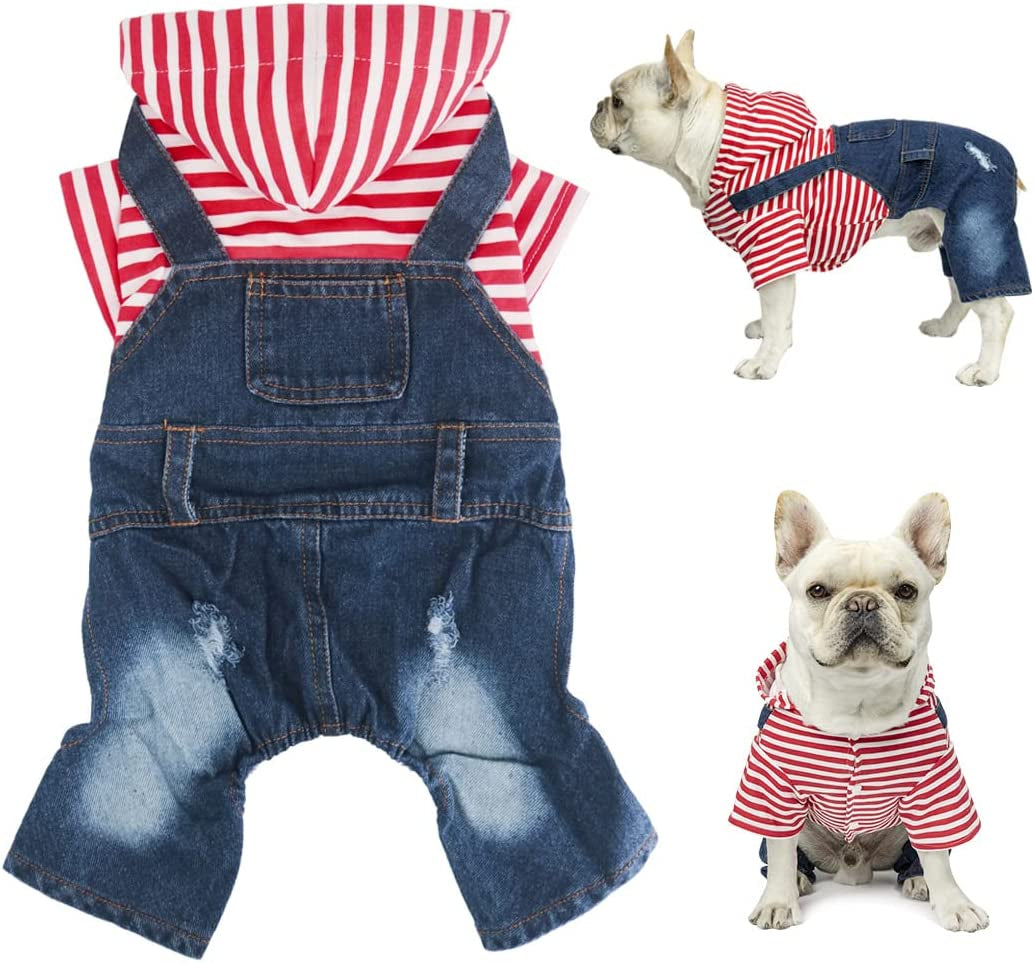 Companet Pet Clothes Pet Denim Dog Jeans Jumpsuit Overall Strip Hoodie Coat Small Medium Dogs Cats Classic Jacket Puppy Blue Vintage Washed Animals & Pet Supplies > Pet Supplies > Dog Supplies > Dog Apparel mondon Red XX-Large 