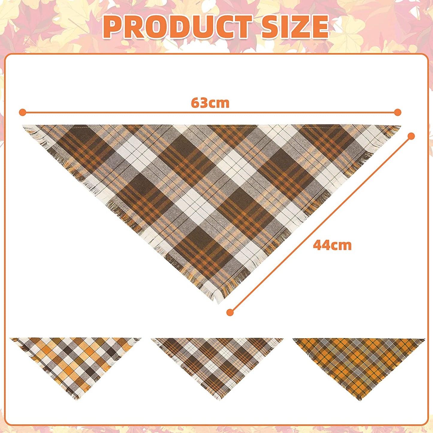 Fall Dog Bandana Plaid Bandana - Washable Replaceable Scarf Soft Pet Square Tassels Brown and Orange Autumn Triangle Bids Animals & Pet Supplies > Pet Supplies > Dog Supplies > Dog Apparel BIHE   