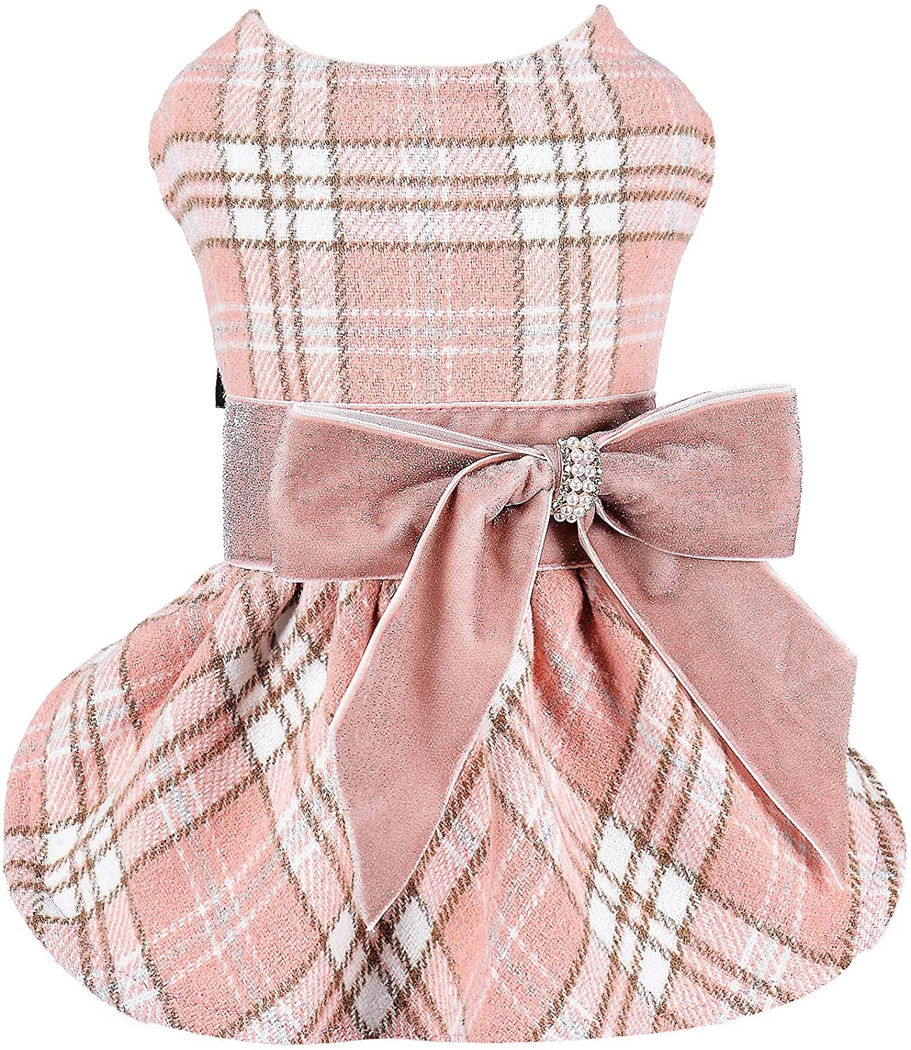 Winter Dog Dress, Fleece Dog Sweater for Small Dogs, Cute Warm Pink Plaid Puppy Dresses Clothes for Chihuahua Yorkie, Soft Pet Doggie Clothing Flanne Lining Cat Apparel (Pink, X-Small) Animals & Pet Supplies > Pet Supplies > Dog Supplies > Dog Apparel Sebaoyu Pink Plaid Small 