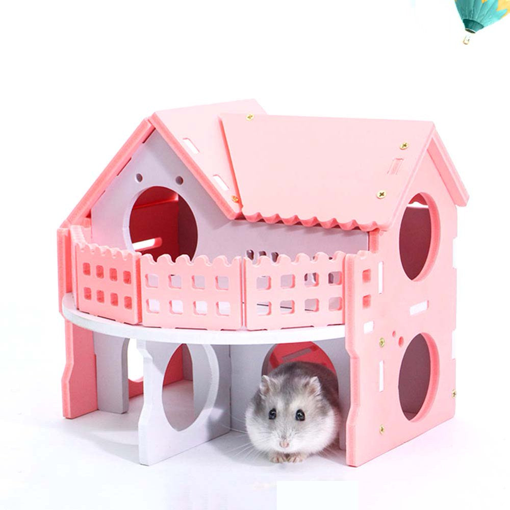 Cheers.Us Small Animal Hideout Wooden Hamster House Assemble Double-Deck Hut Villa Ecological Cage Habitat Decor Accessories, Play Toys for Dwarf, Hedgehog, Syrian Hamster, Gerbils Mice Animals & Pet Supplies > Pet Supplies > Small Animal Supplies > Small Animal Habitats & Cages Cheers.US   