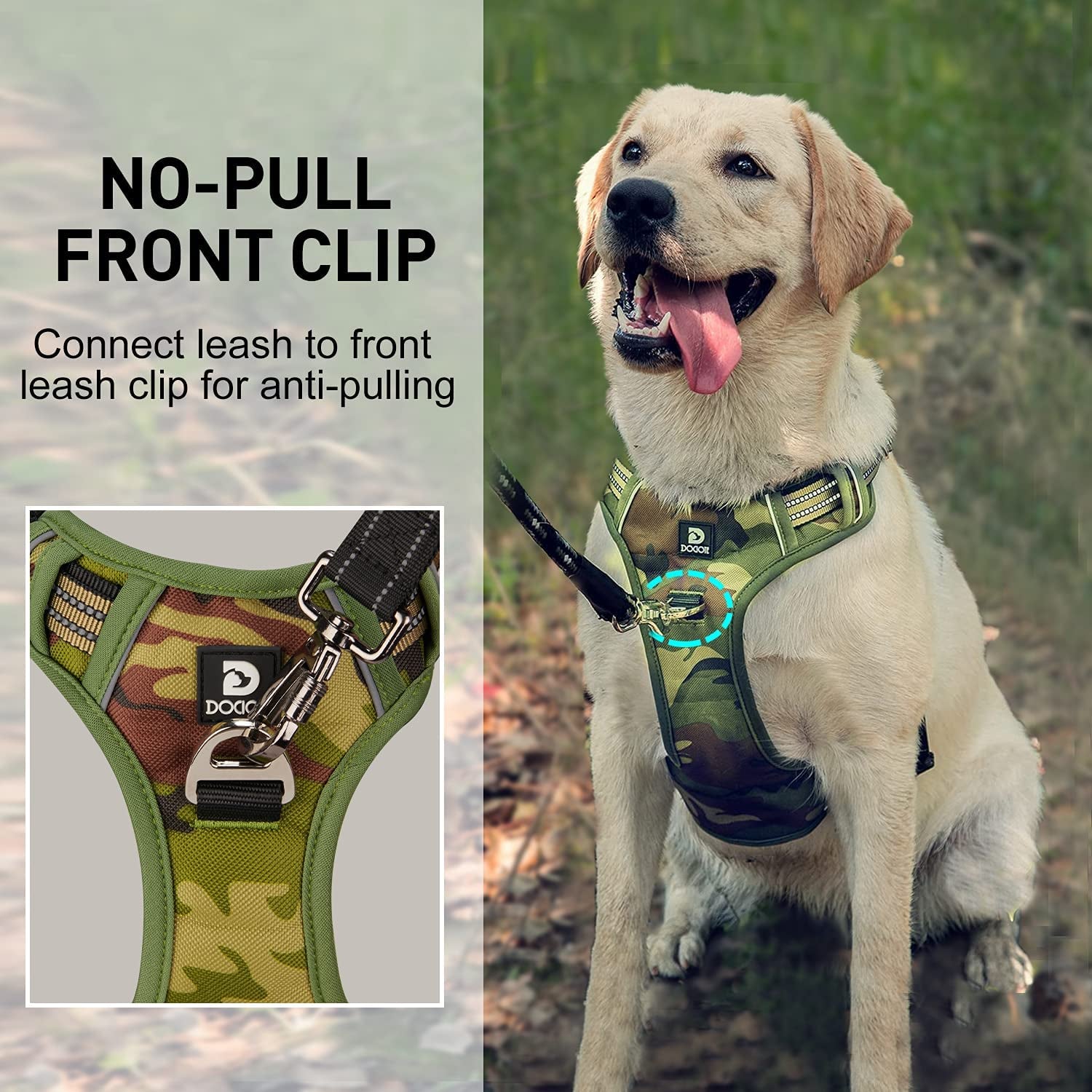 Dog Harness for Large Dogs No Pull with Handle 2 Metal Leash Clips, Adjustable Reflective Puppy Harness, Breathable Camo Oxford Padded Vest Easy Control Front Clip for Medium Large Dogs Animals & Pet Supplies > Pet Supplies > Dog Supplies > Dog Apparel Dociote   