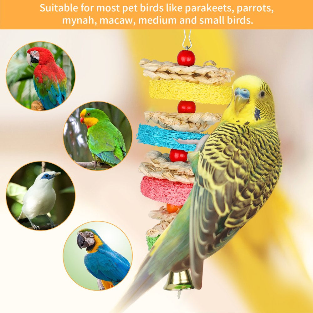 Number-One 5 Pack Bird Chewing Toys, Parrot Shredder Toy Hanging Foraging Toys with Bell, Bird Parrot Chewing Hanging Cage Shredder Toys Bird Loofah Toys for Cockatiel Conure Parrot and Lovely Birds