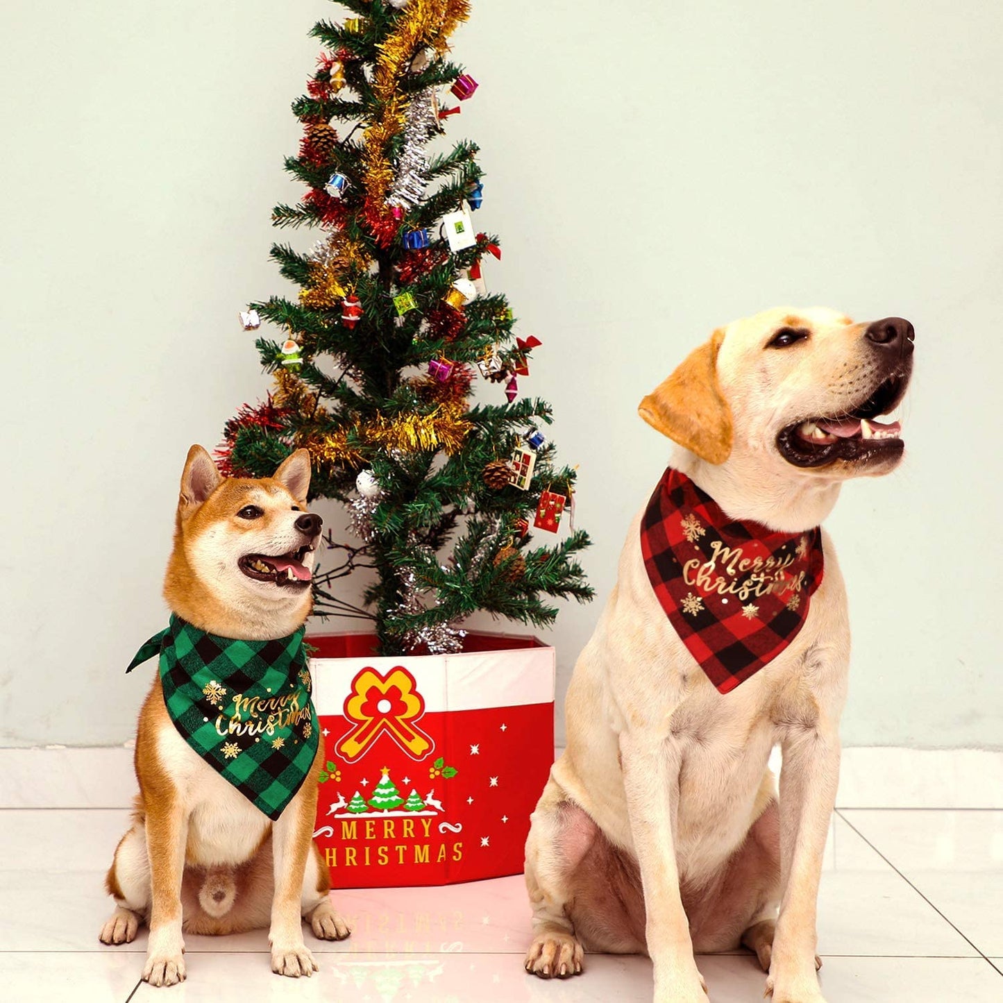 2 Pack Dog Bandana Christmas Classic Buffalo Plaid Pet Scarf Triangle Bibs Kerchief Merry Christmas Santa Snowman Print Pet Bandana for Small Large Dogs Cats Pets Animals & Pet Supplies > Pet Supplies > Dog Supplies > Dog Apparel IOKHEIRA   