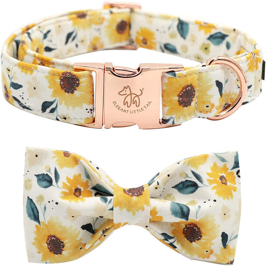 Elegant Little Tail Sunflower Print Dog Collar, Girl Dog Collar with Bow Adjustable Soft Bow Tie Dog Collars for Medium Dogs Animals & Pet Supplies > Pet Supplies > Dog Supplies > Dog Apparel Elegant little tail A: Sunflower X-Small (Pack of 1) 