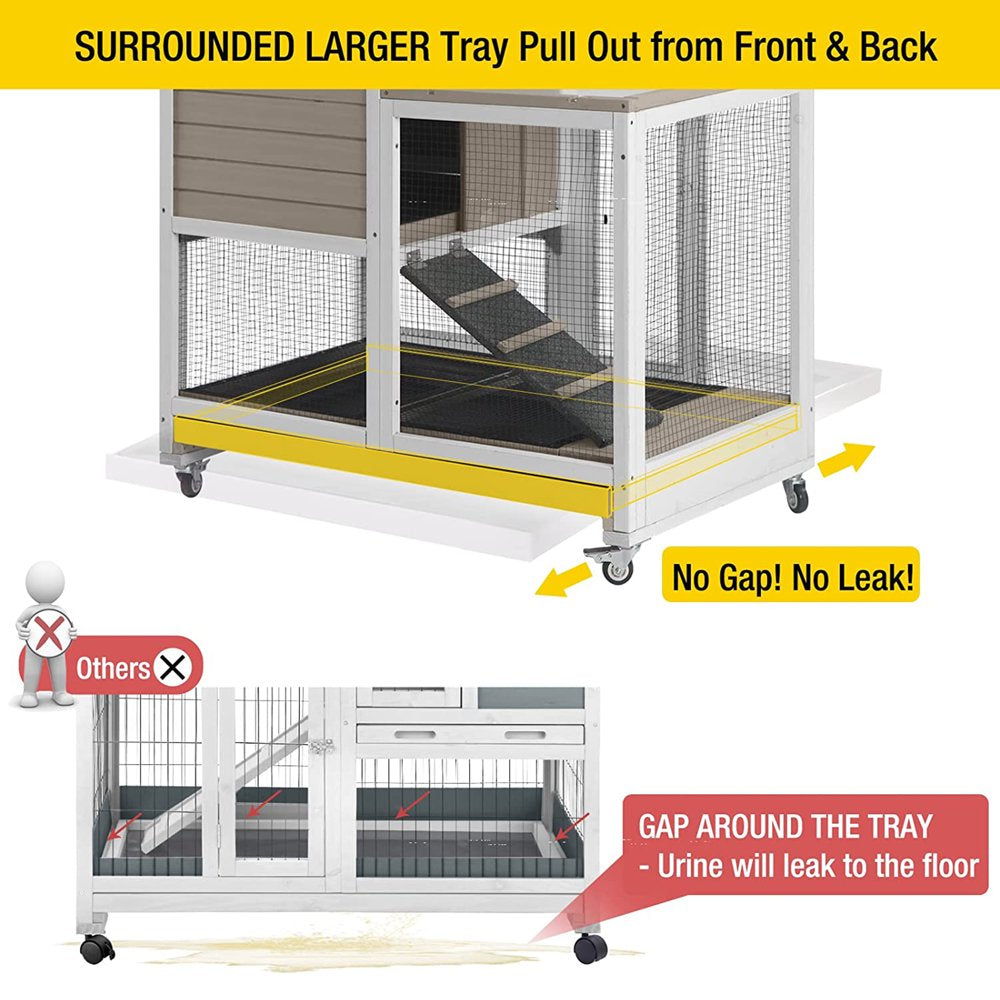 Morgete Wooden Rabbit Hutch with Two Slide Tray Outdoor Bunny Cage Indoor Guinea Pig Habitat Pet House for Small Animals - Mocca Animals & Pet Supplies > Pet Supplies > Small Animal Supplies > Small Animal Habitats & Cages Morgete Inc   