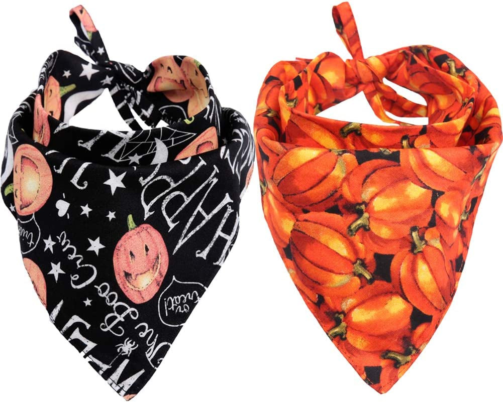 KZHAREEN 2 Pack Halloween Dog Bandana Reversible Triangle Bibs Scarf Accessories Animals & Pet Supplies > Pet Supplies > Dog Supplies > Dog Apparel KZHAREEN Pattern 2 Small 