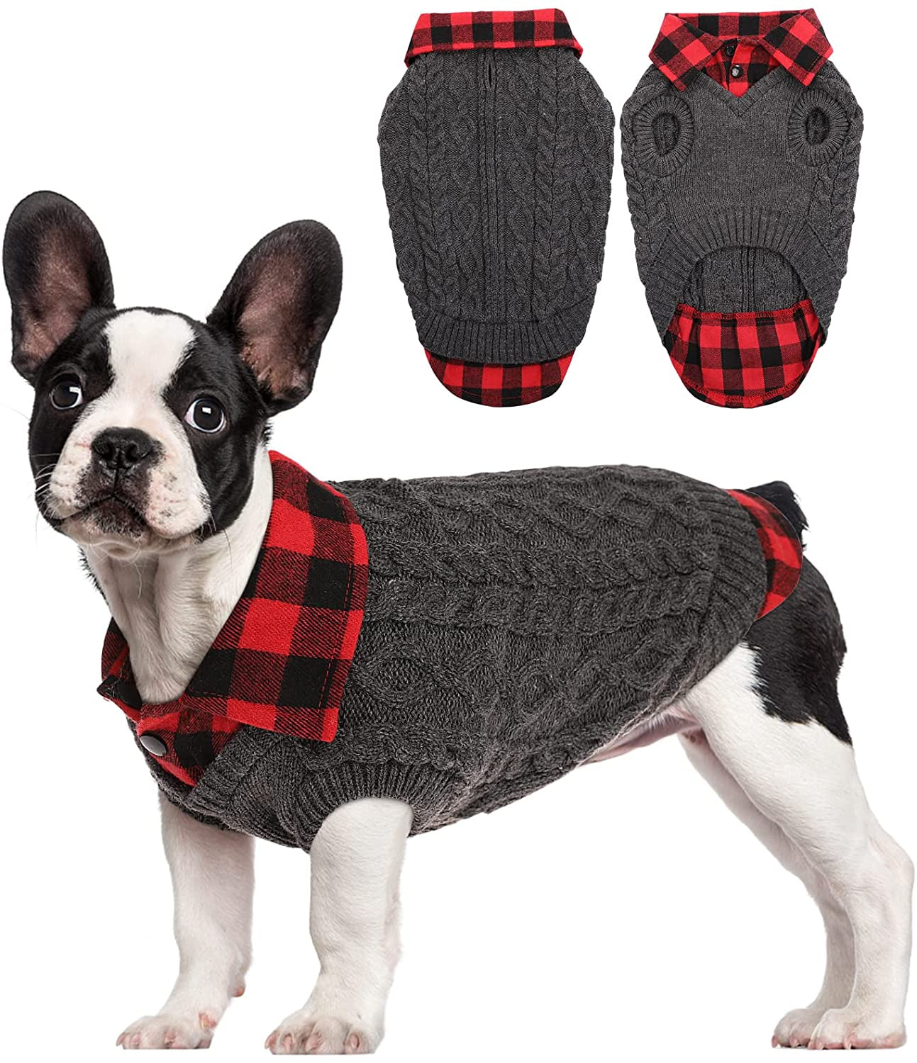 Kuoser Dog Sweater, Plaid Patchwork Dog Knitwear Vest for Fall Winter, Pullover Cozy Dog Clothes Pet Cold Weather Coat Warm Apparel for Small Medium Dogs Cats Xs-Xl(Black, S) Animals & Pet Supplies > Pet Supplies > Dog Supplies > Dog Apparel Kuoser Black X-Small (pack of 1) 